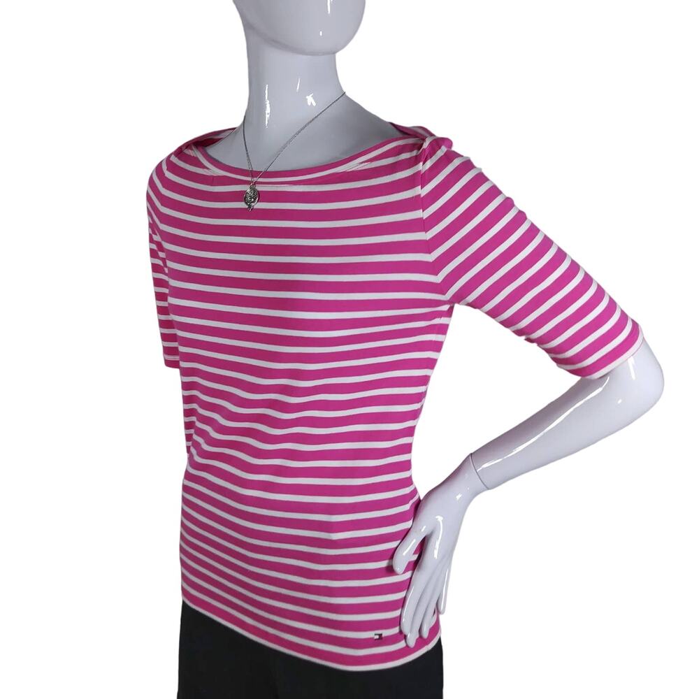 Tommy Hilfiger striped white and pink top boat neckline size small